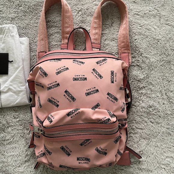 MOSCHINO Women Pink All Over Logo Print Unstructured Backpack main image 7